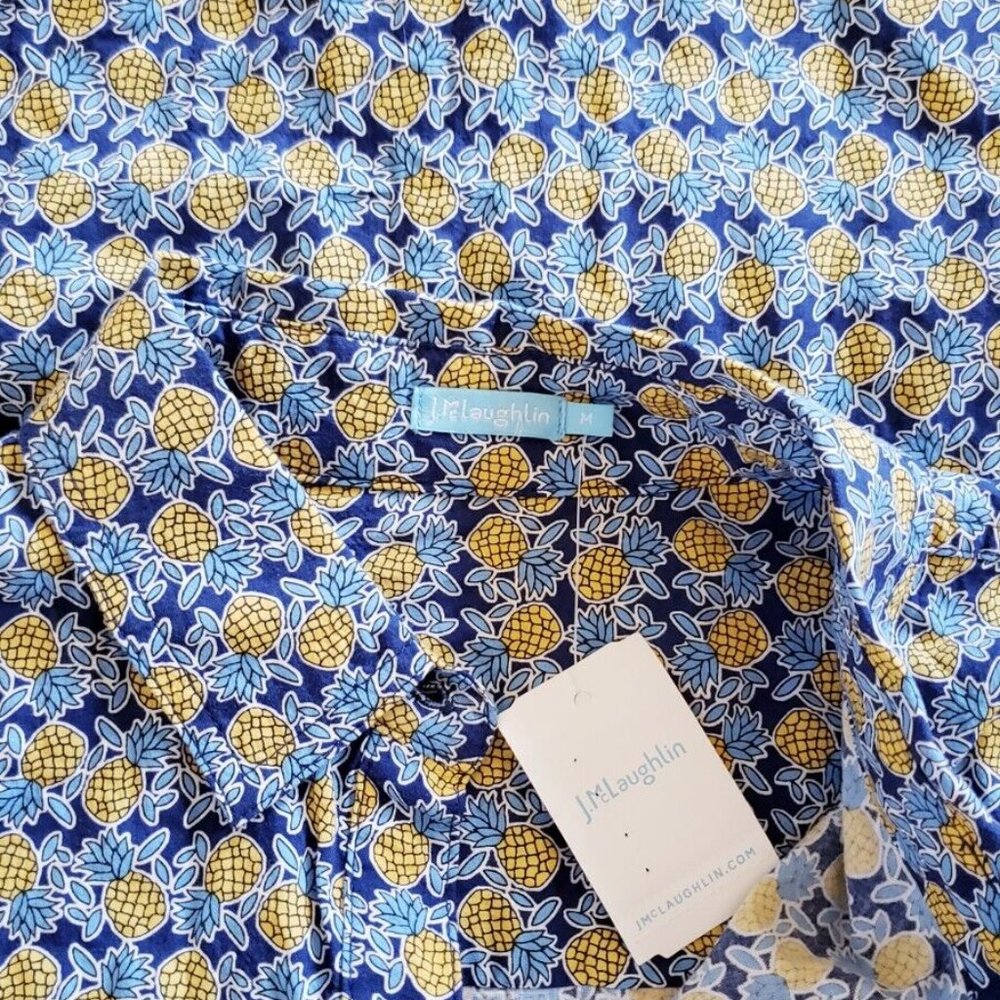 J. McLaughlin Women’s Lois Button Front Shirt Size M Blouse Pineapple Navy Blue - Picture 6 of 9